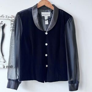 Vintage Another Thyme Whimsigoth Velvet Satin Sheer Sleeve Blazer Size Petite L